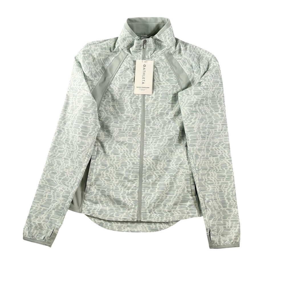 Athleta Run With It Printed Jacket Size XS Gray White Featherweight Stretch‎ NWT